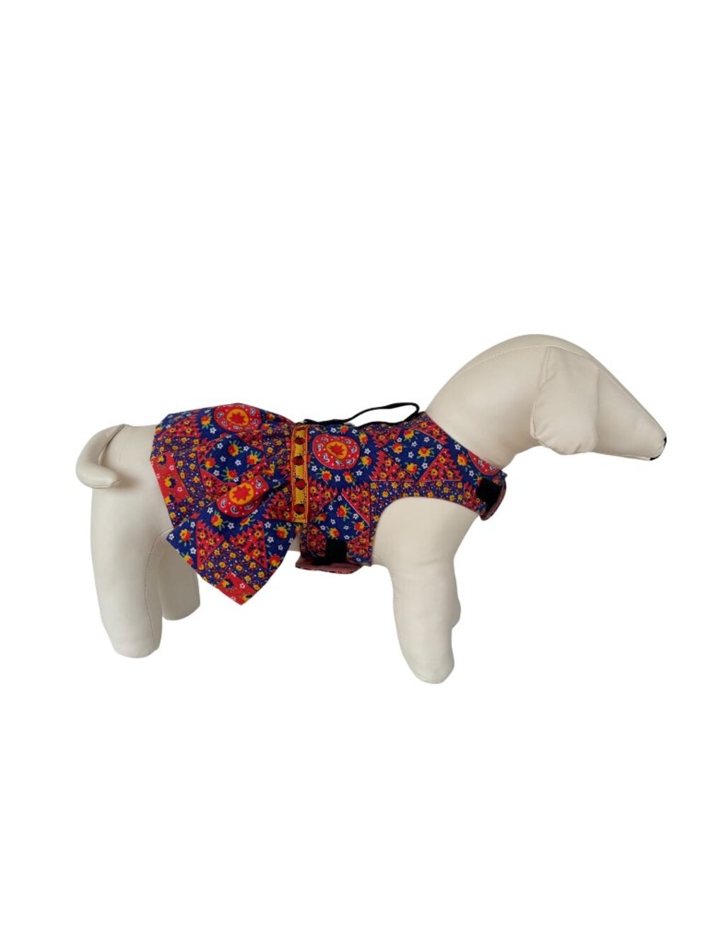 Handmade Small Breed Dog Adjustable Dress w Harness  Multicolor Floral Pattern